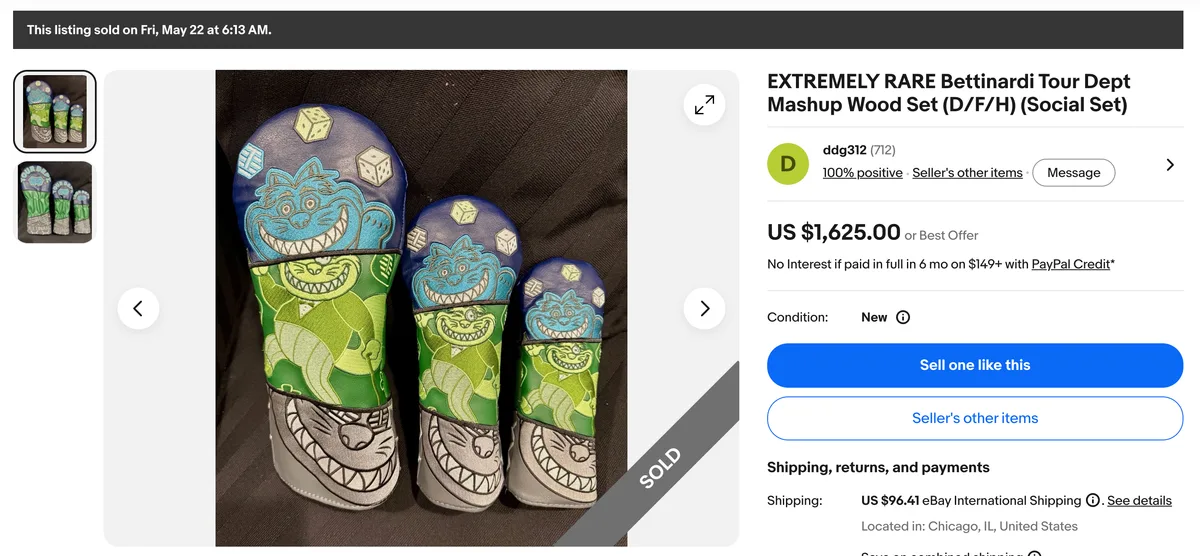 Extremely Rare Bettinardi Tour Dept Mashup Wood Set sold for US$1625 on eBay