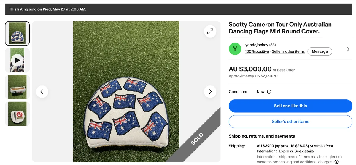 Scotty Cameron Tour Only Australian Dancing Flags mid-round cover sold for AU$3000