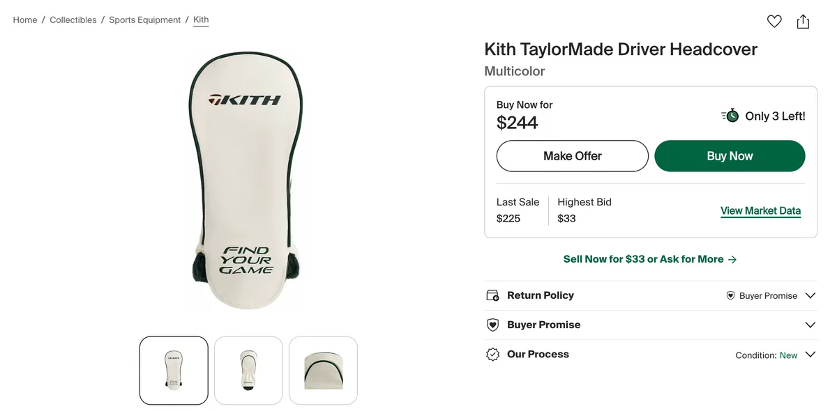 Kith TaylorMade driver headcover on StockX for US$244